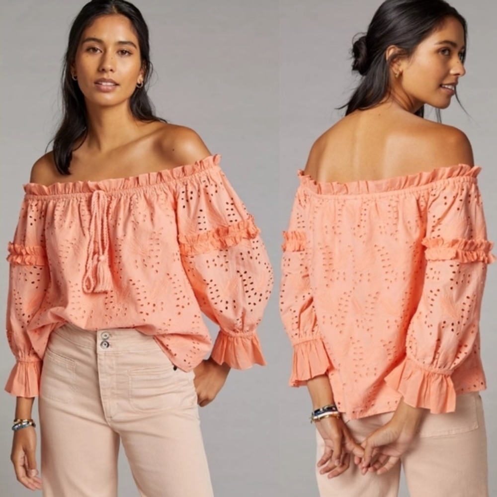 Anthropologie Seen Worn Kept Flora Eyelet Blouse Top Size 12 New NWT